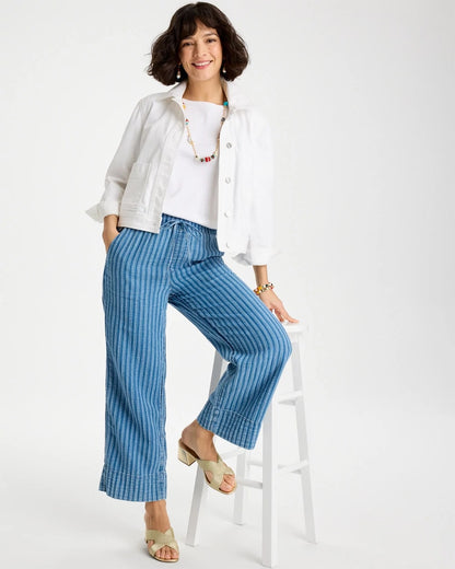 Chico's Deals - Gauze Striped Wide Crop Jean Blue Stripe