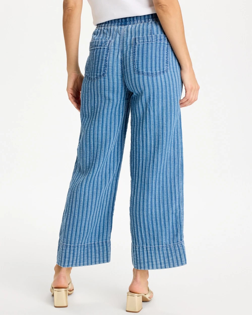 Chico's Deals - Gauze Striped Wide Crop Jean Blue Stripe
