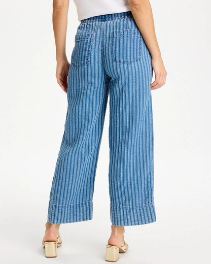 Chico's Deals - Gauze Striped Wide Crop Jean Blue Stripe
