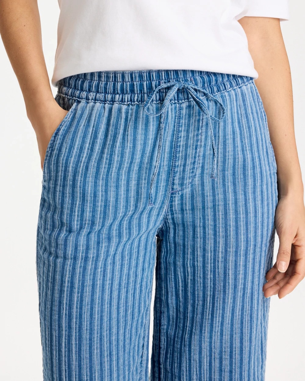 Chico's Deals - Gauze Striped Wide Crop Jean Blue Stripe