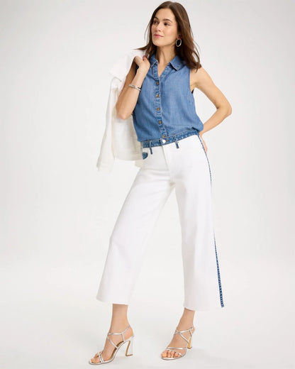 Chico's Quality - Girlfriend Straight Colorblock Jeans Alabaster