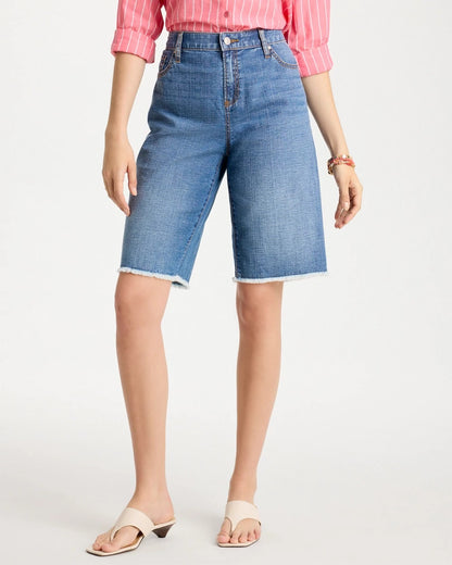 Chico's Everyday - Boyfriend Frayed Jean Shorts Aquaria Indigo