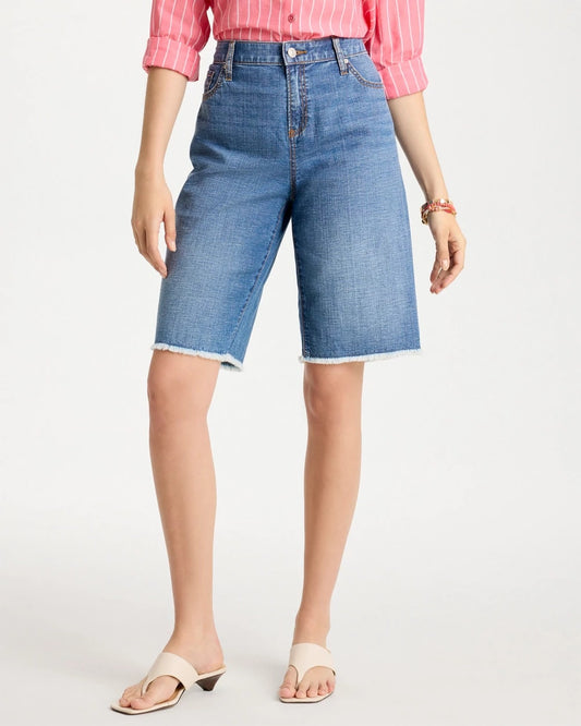 Chico's Everyday - Boyfriend Frayed Jean Shorts Aquaria Indigo