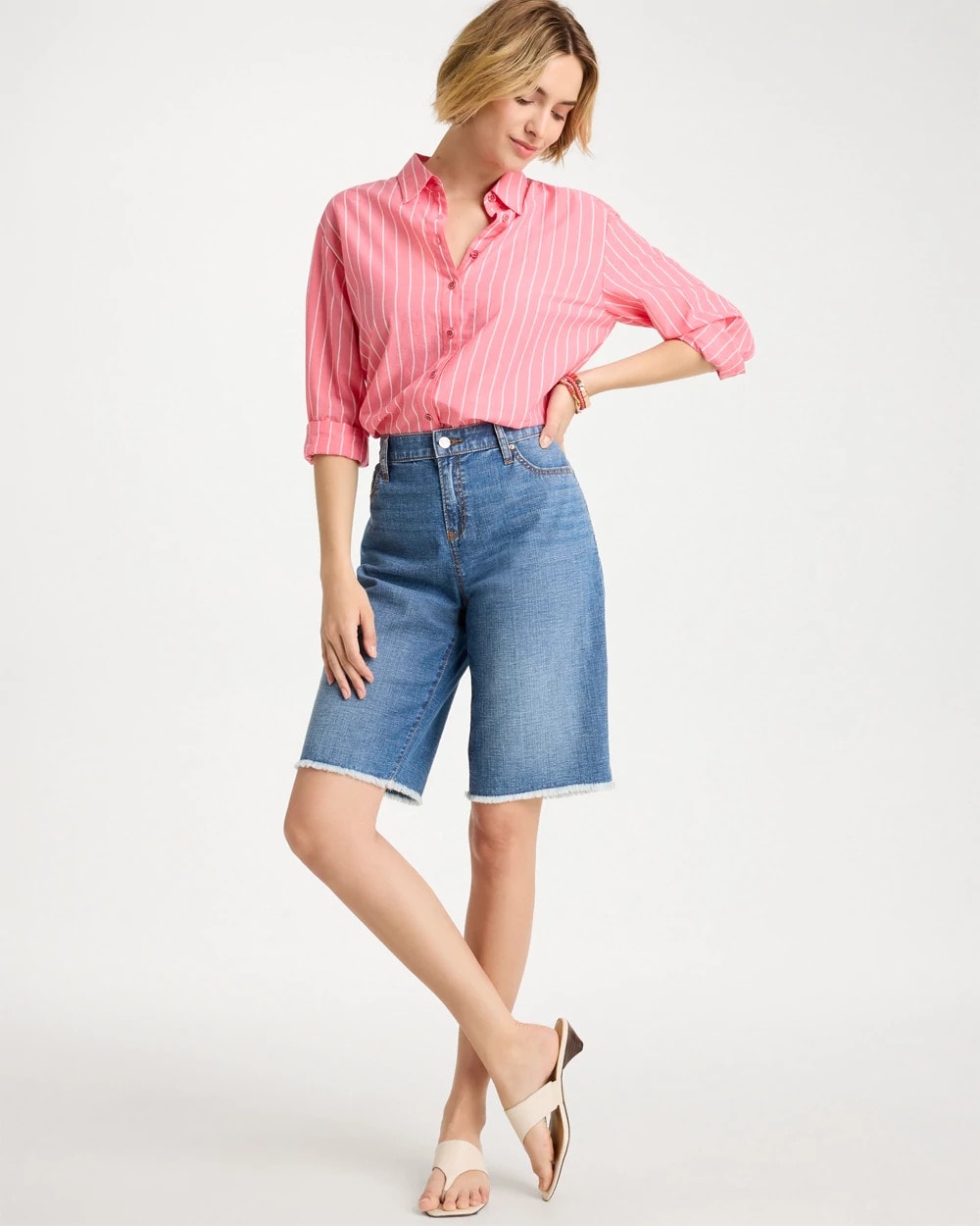 Chico's Everyday - Boyfriend Frayed Jean Shorts Aquaria Indigo