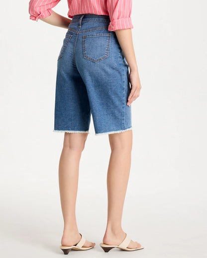 Chico's Everyday - Boyfriend Frayed Jean Shorts Aquaria Indigo