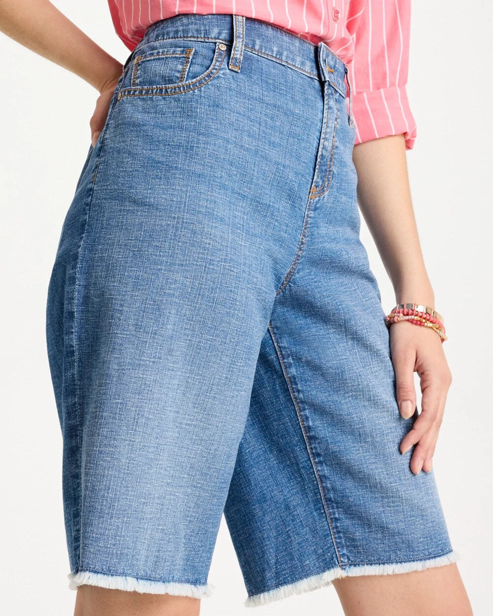 Chico's Everyday - Boyfriend Frayed Jean Shorts Aquaria Indigo