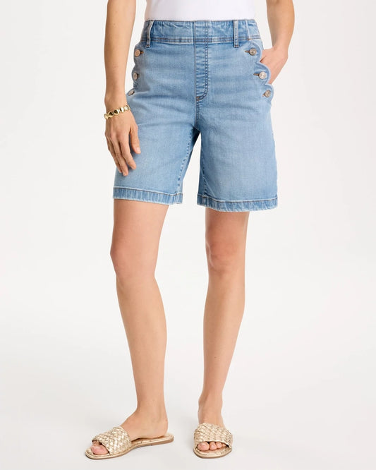 Chico's Hot Sale - Pull-On Scallop Button Jean Shorts Blue Jay Indigo