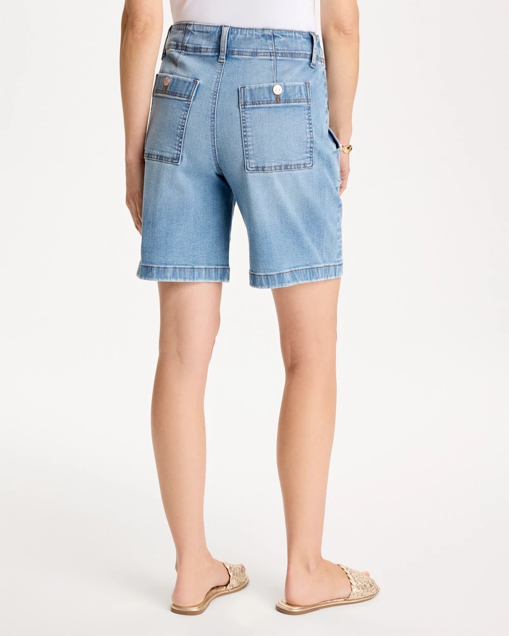 Chico's Hot Sale - Pull-On Scallop Button Jean Shorts Blue Jay Indigo