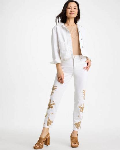 Chico's Exclusive - Girlfriend Slim Raffia Palm Crop Jeans Alabaster