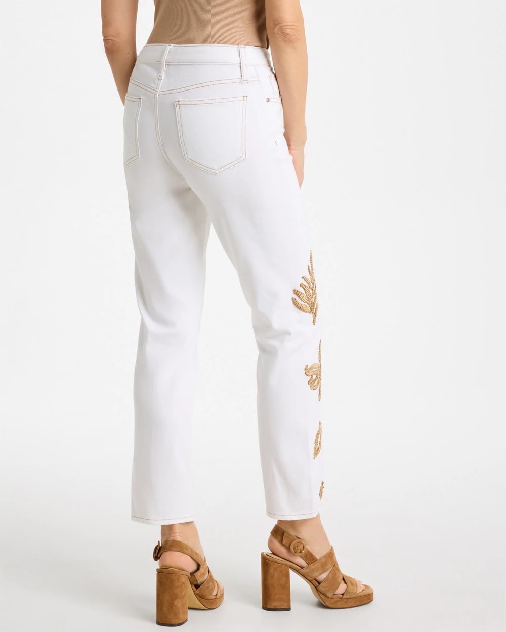 Chico's Exclusive - Girlfriend Slim Raffia Palm Crop Jeans Alabaster