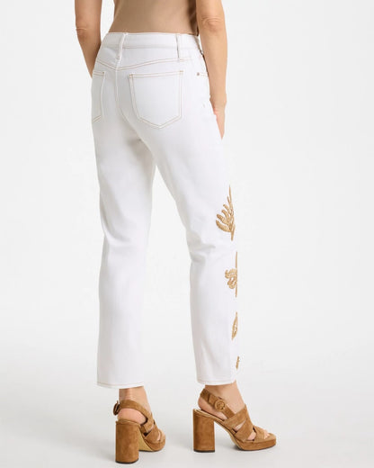 Chico's Exclusive - Girlfriend Slim Raffia Palm Crop Jeans Alabaster