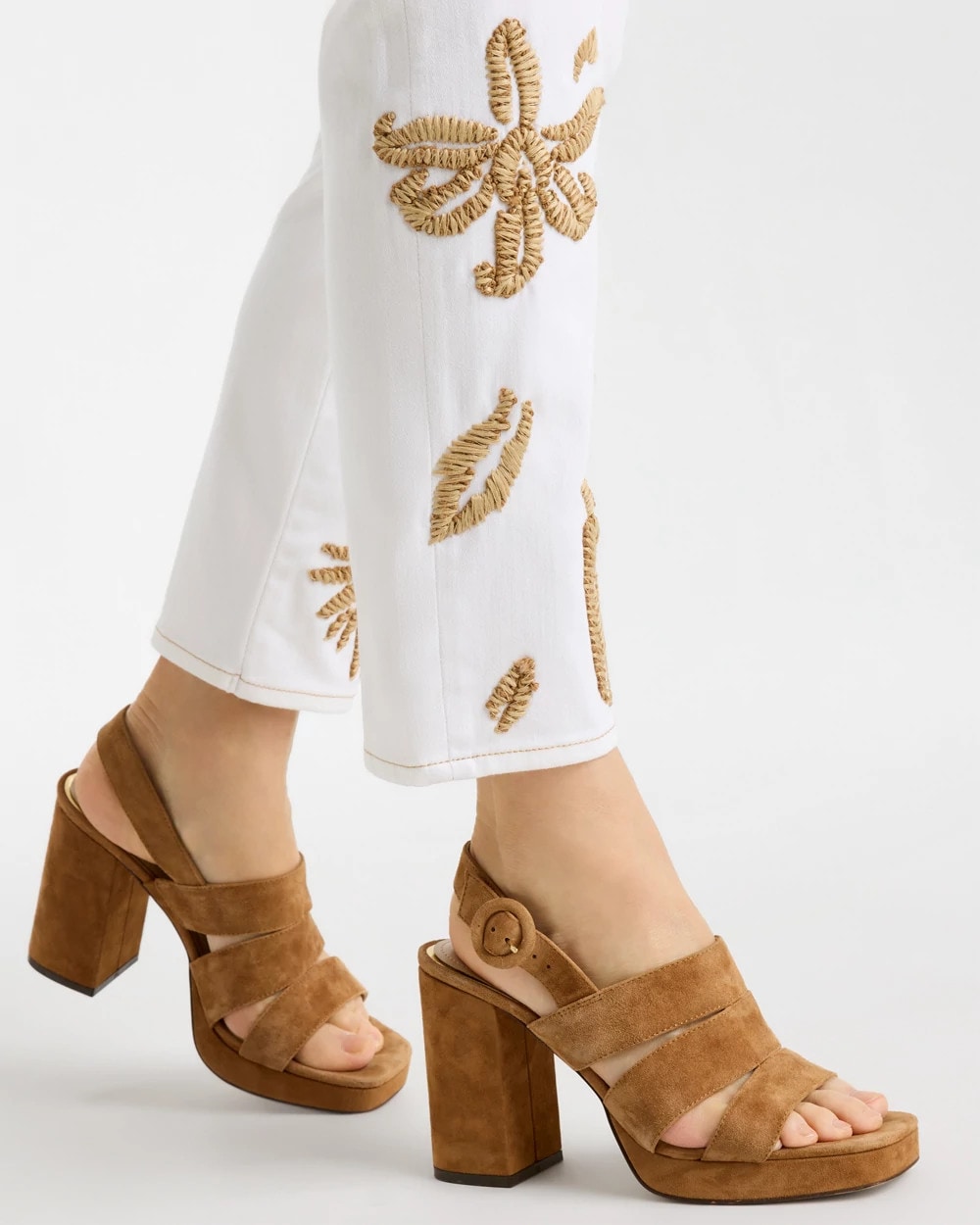 Chico's Exclusive - Girlfriend Slim Raffia Palm Crop Jeans Alabaster