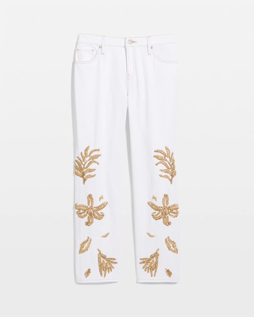 Chico's Exclusive - Girlfriend Slim Raffia Palm Crop Jeans Alabaster