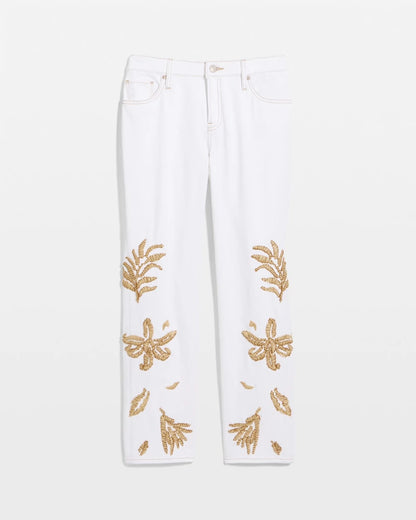 Chico's Exclusive - Girlfriend Slim Raffia Palm Crop Jeans Alabaster
