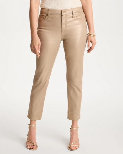 Chico's Trending - Girlfriend Slim Coated Crop Jeans Gold Foil Coated