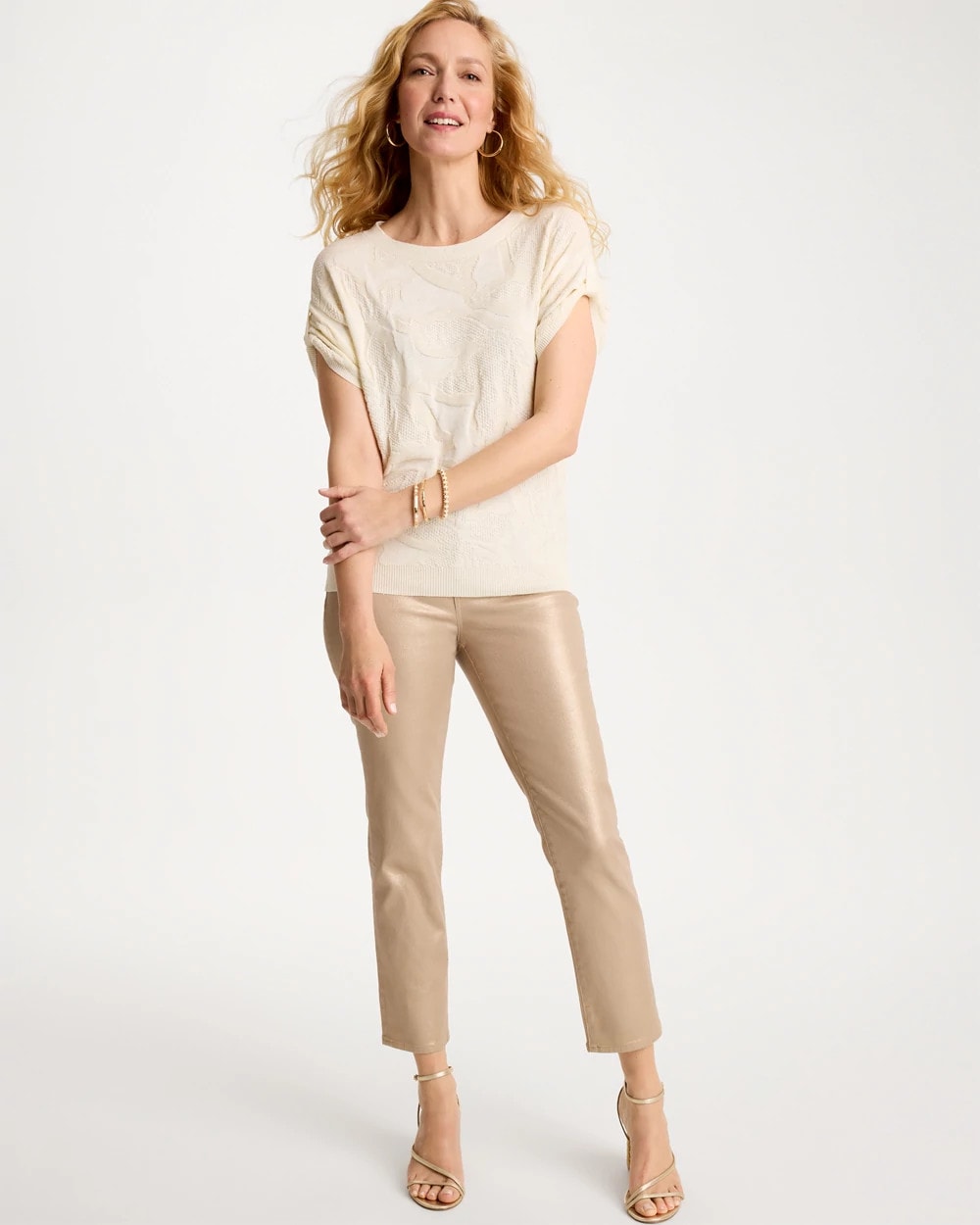 Chico's Trending - Girlfriend Slim Coated Crop Jeans Gold Foil Coated