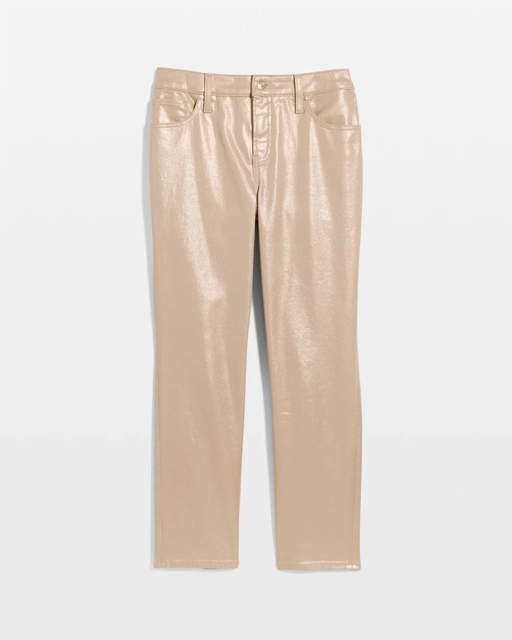 Chico's Trending - Girlfriend Slim Coated Crop Jeans Gold Foil Coated