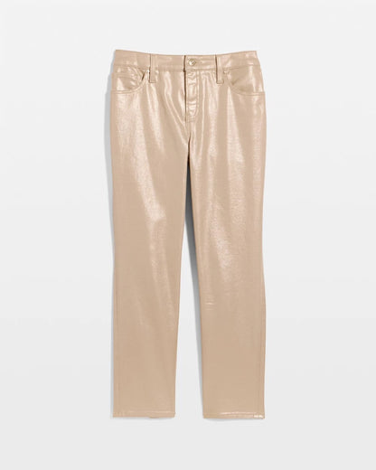 Chico's Trending - Girlfriend Slim Coated Crop Jeans Gold Foil Coated