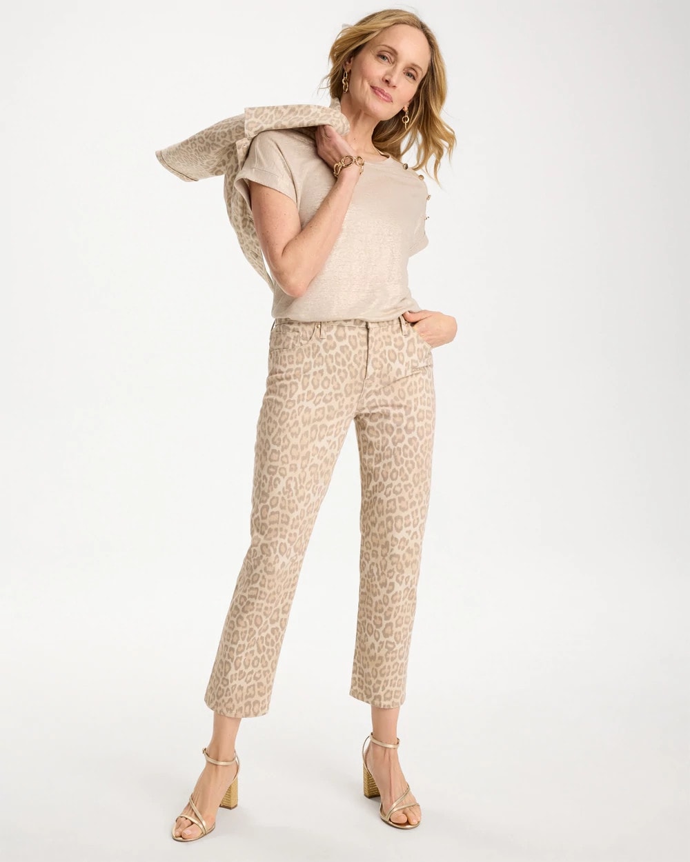 Chico's Premium - Animal Print Girlfriend Slim Cropped Jeans Classic Animal