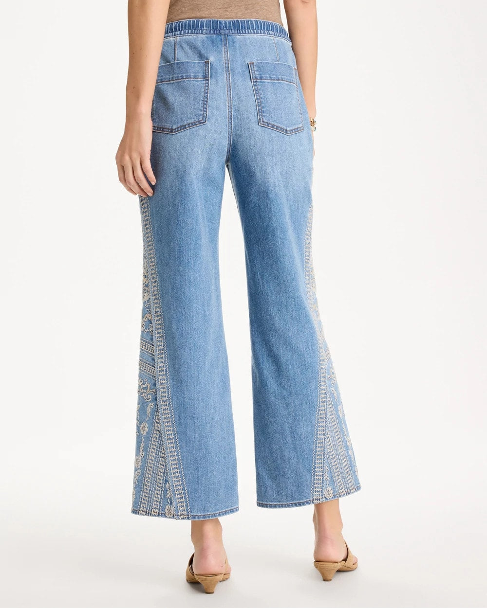 Chico's New - Floral Geo Wide-Leg Drawstring Jeans Indigo