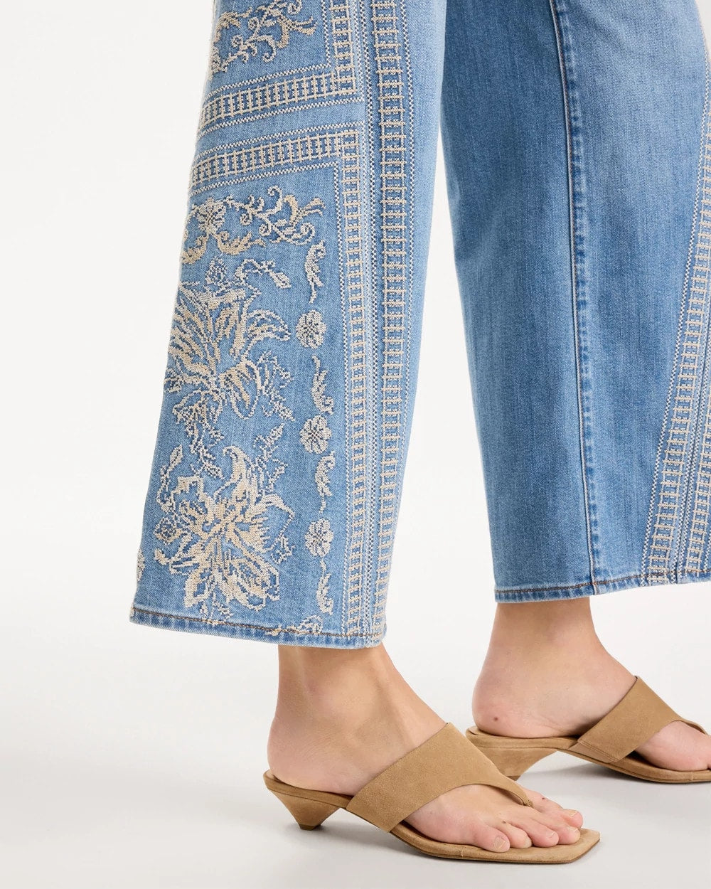 Chico's New - Floral Geo Wide-Leg Drawstring Jeans Indigo