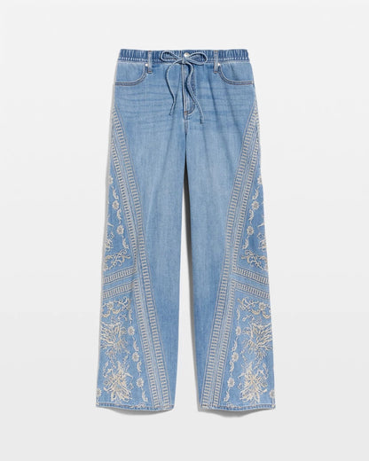Chico's New - Floral Geo Wide-Leg Drawstring Jeans Indigo