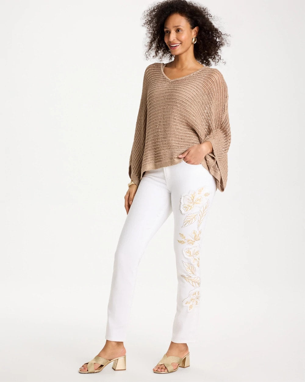 Chico's Great Value - No Stain Girlfriend Floral Embellished Slim Ankle Jeans Alabaster