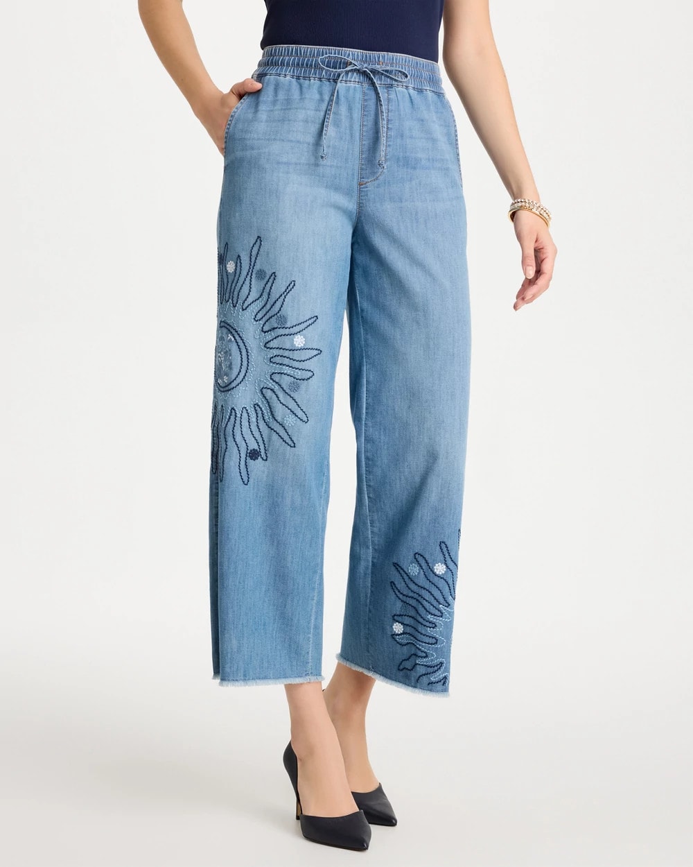 Chico's Recommended - Embellished Ultra Lightweight Crop Jeans Caressa Indigo
