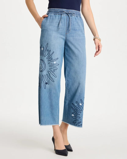 Chico's Recommended - Embellished Ultra Lightweight Crop Jeans Caressa Indigo