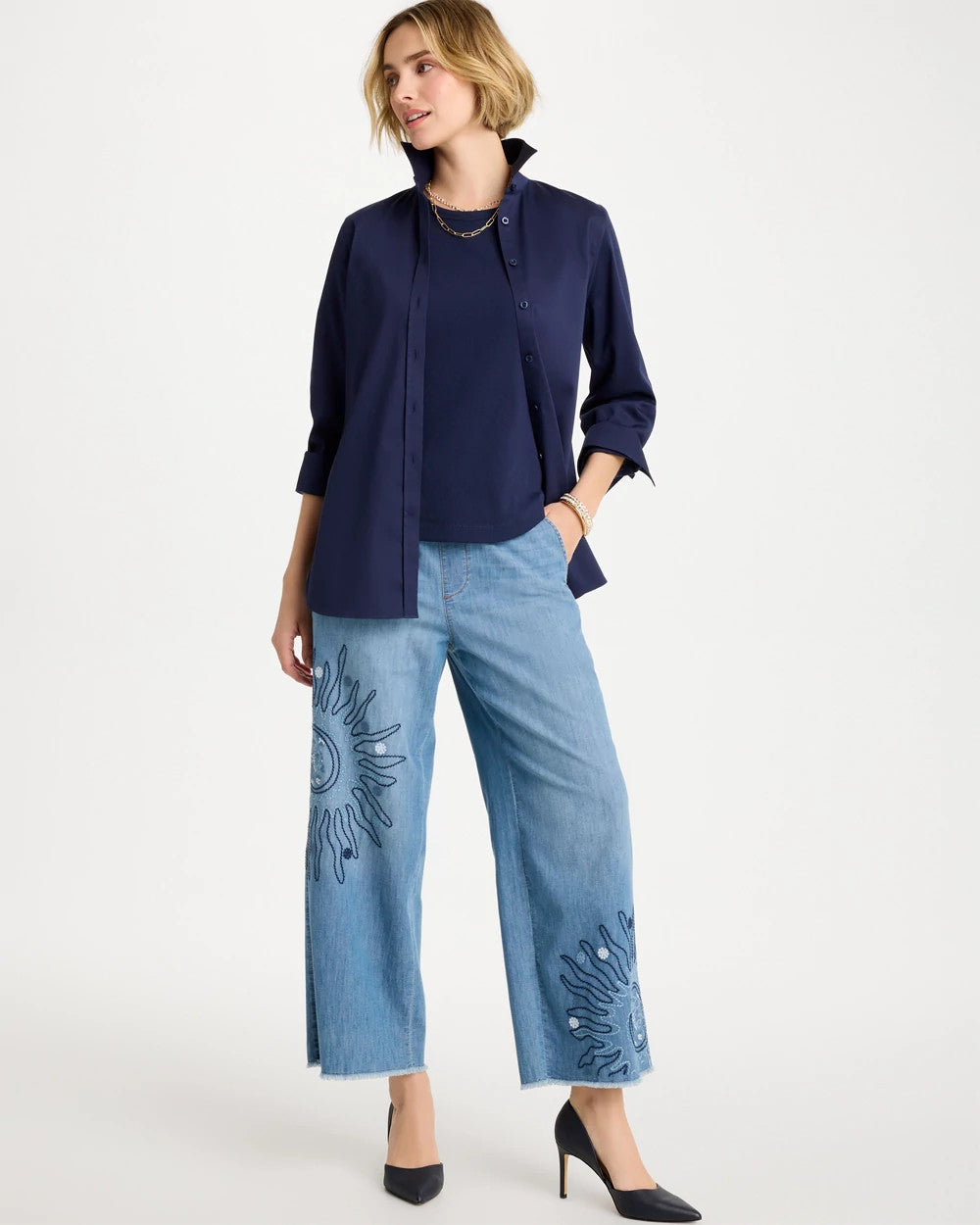 Chico's Recommended - Embellished Ultra Lightweight Crop Jeans Caressa Indigo