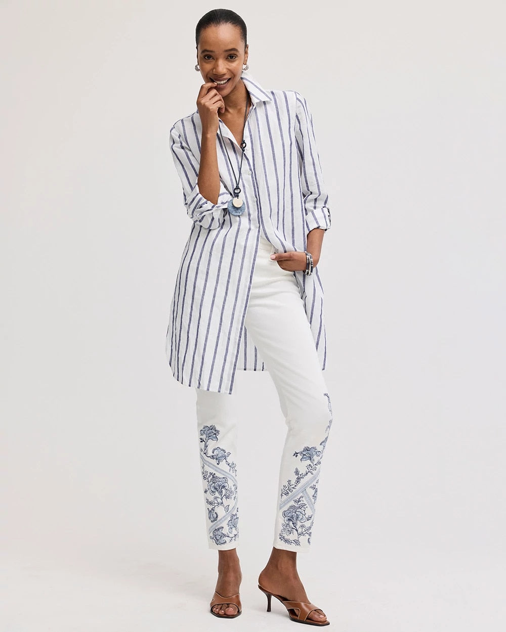 Chico's Special Offer - Embroidered Girlfriend Slim Ankle Jeans Alabaster