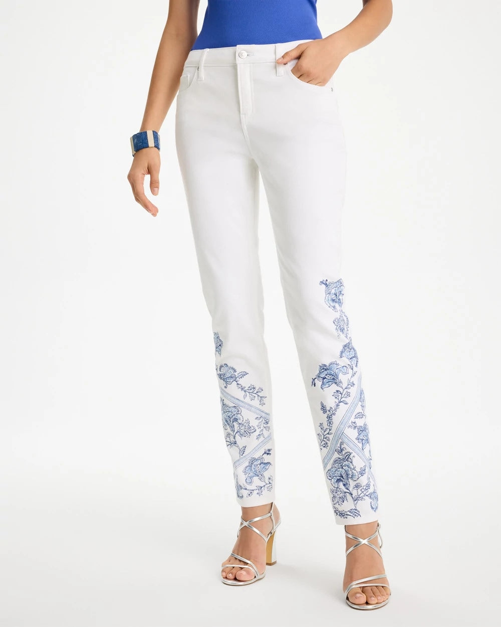 Chico's Special Offer - Embroidered Girlfriend Slim Ankle Jeans Alabaster