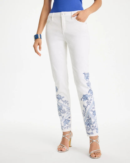 Chico's Special Offer - Embroidered Girlfriend Slim Ankle Jeans Alabaster