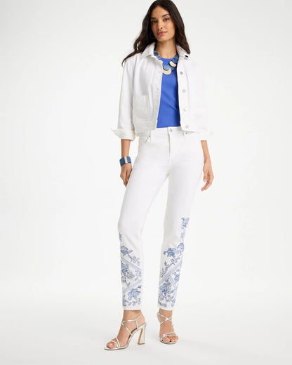 Chico's Special Offer - Embroidered Girlfriend Slim Ankle Jeans Alabaster