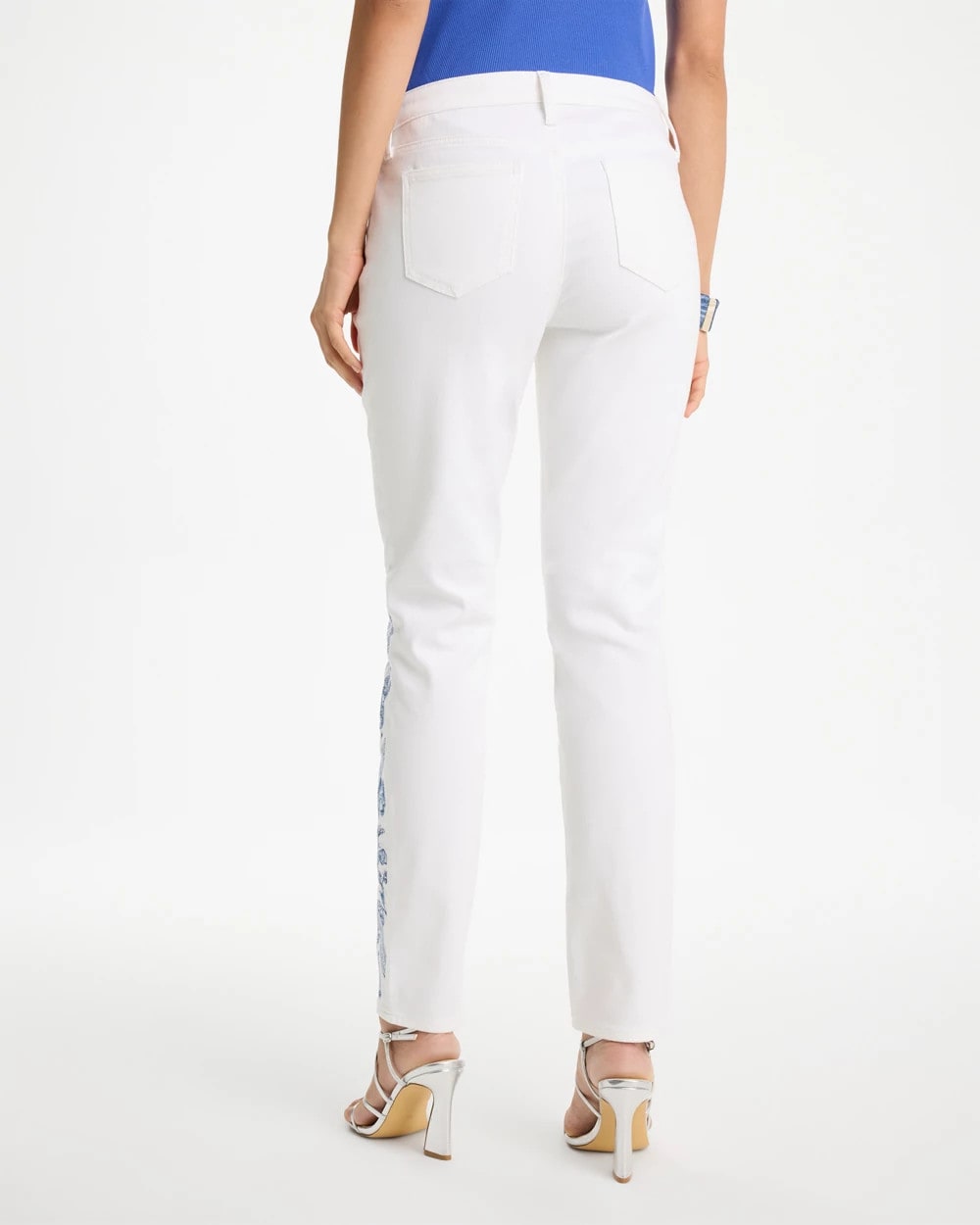 Chico's Special Offer - Embroidered Girlfriend Slim Ankle Jeans Alabaster