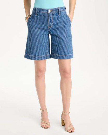 Chico's Top Pick - Striped Denim Trouser Shorts Indigo