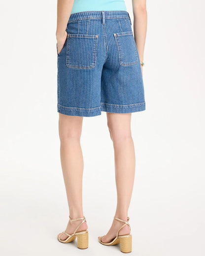 Chico's Top Pick - Striped Denim Trouser Shorts Indigo
