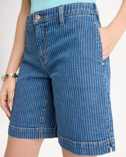 Chico's Top Pick - Striped Denim Trouser Shorts Indigo