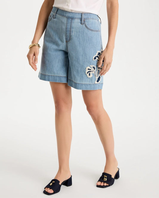 Chico's New - Embellished Lightweight Jean Shorts Graciela Indigo