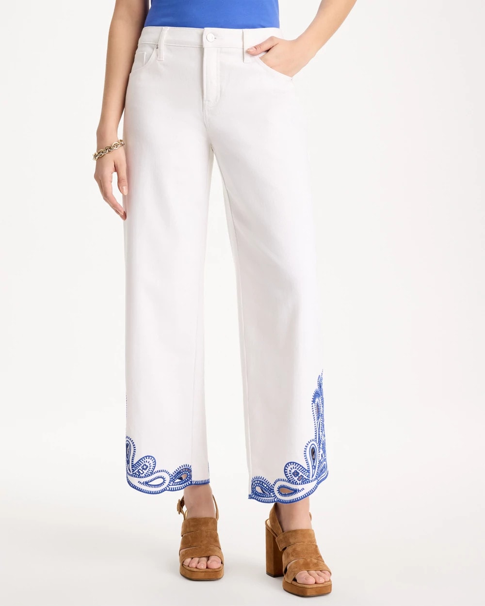 Chico's Discount - Girlfriend Wide-Leg Cutout Crop Jean Alabaster