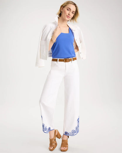 Chico's Discount - Girlfriend Wide-Leg Cutout Crop Jean Alabaster