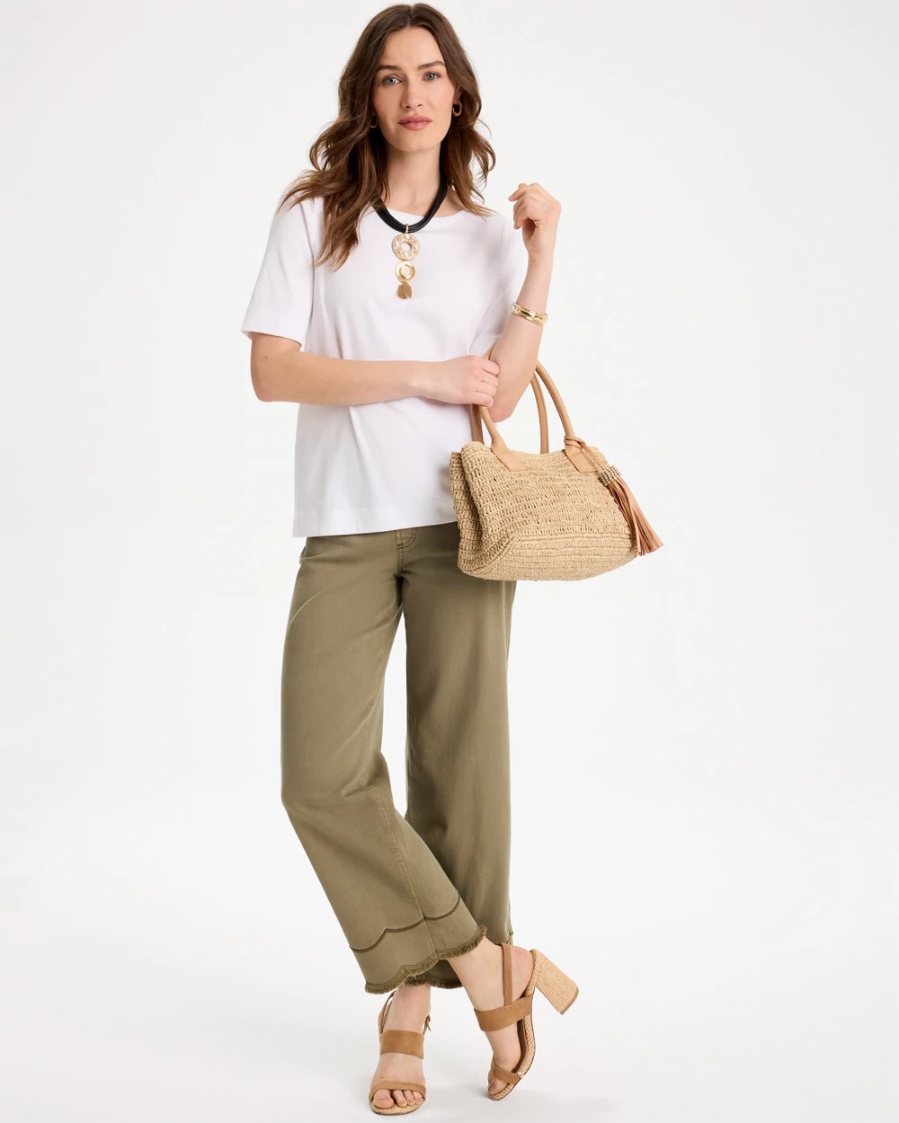 Chico's New - Scallop Pull-On Wide-Leg Crop Jeans Lichen