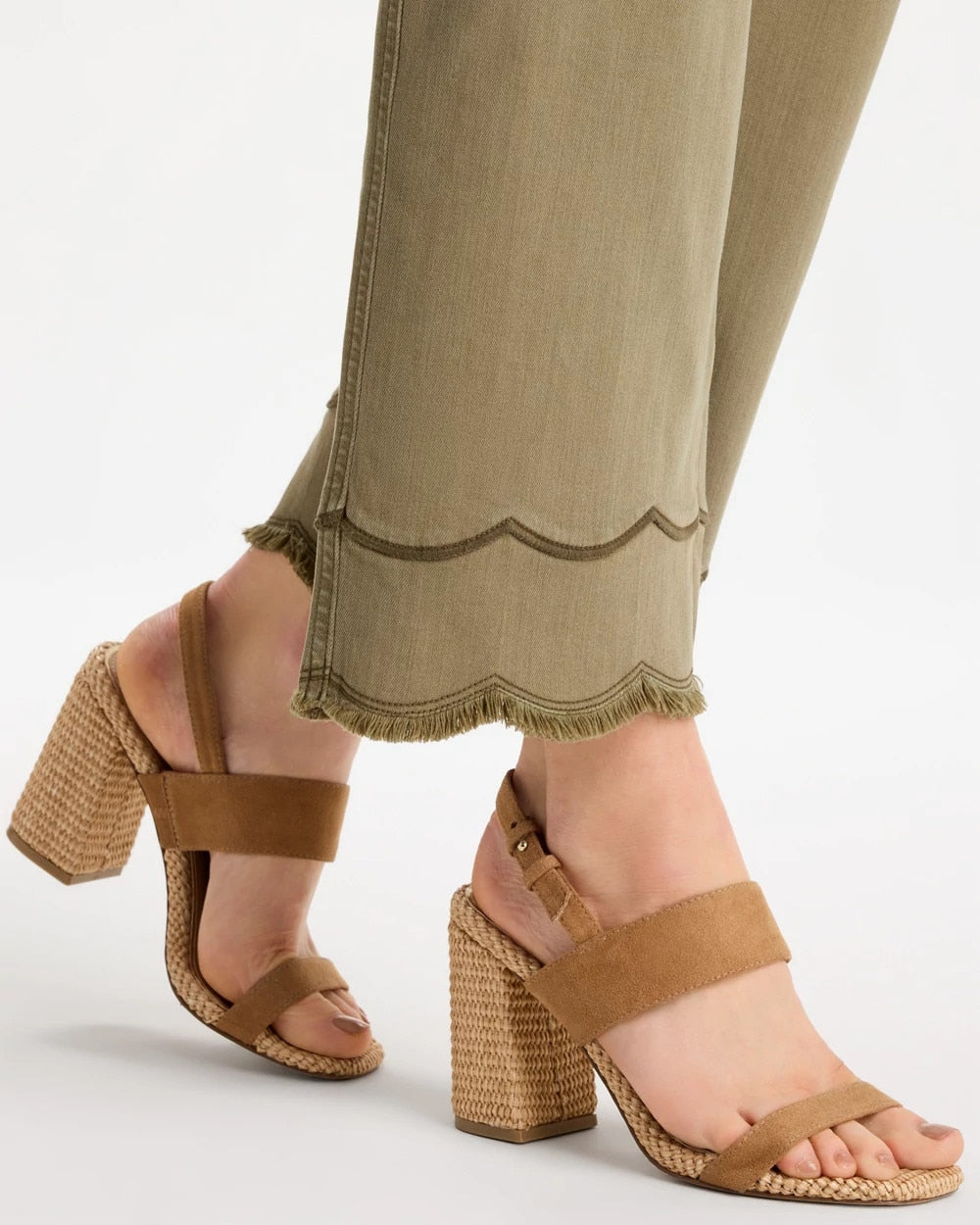 Chico's New - Scallop Pull-On Wide-Leg Crop Jeans Lichen