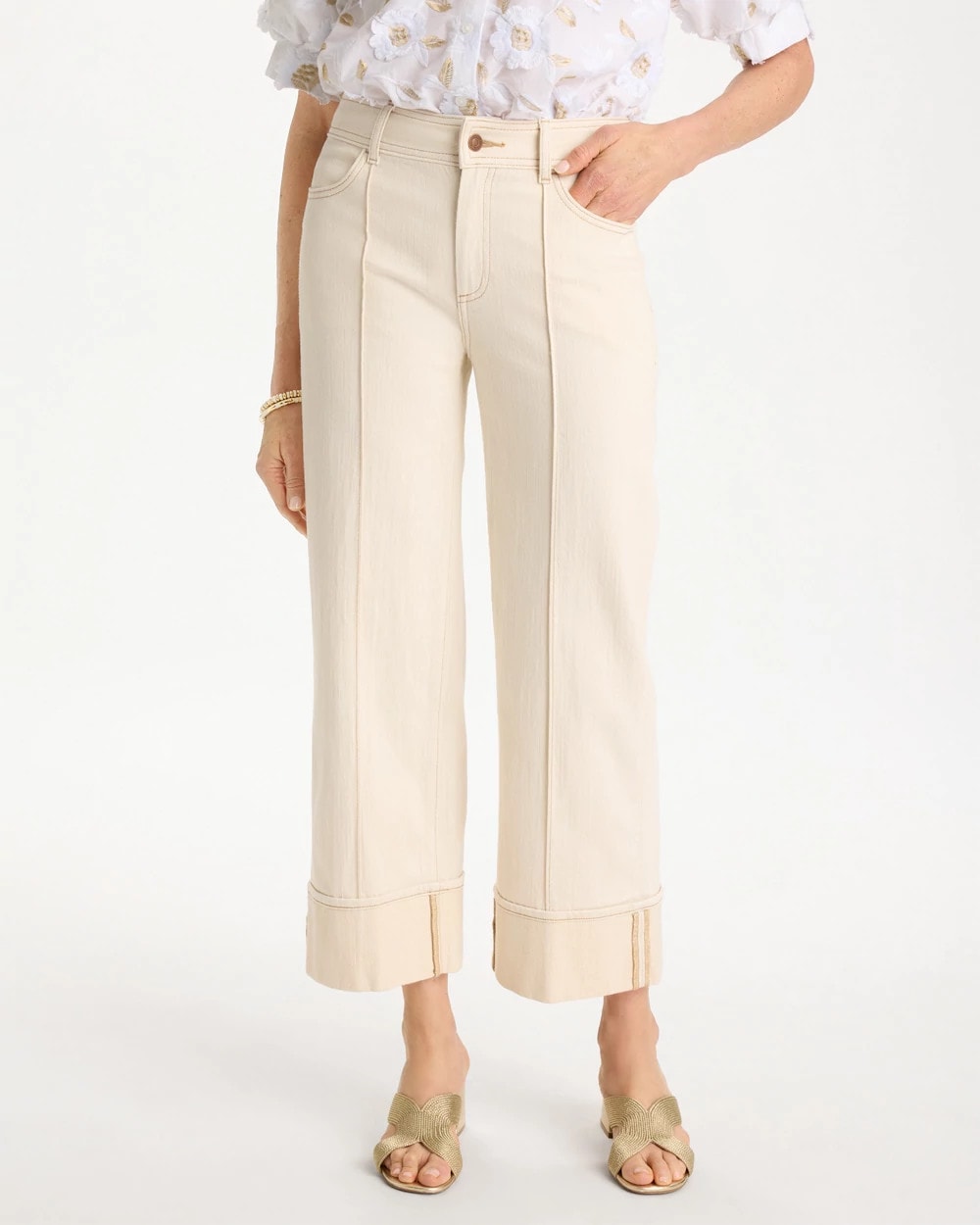 Chico's New - Pintuck Cuffed Cropped Jeans Neutral