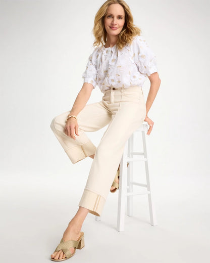 Chico's New - Pintuck Cuffed Cropped Jeans Neutral