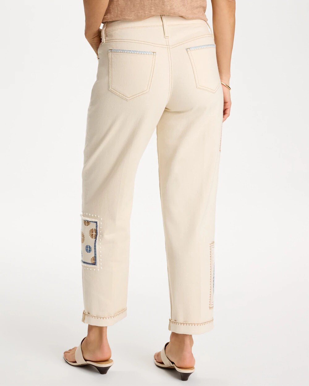 Chico's Latest - Patchwork Relaxed Boyfriend Jean Natural Seeded