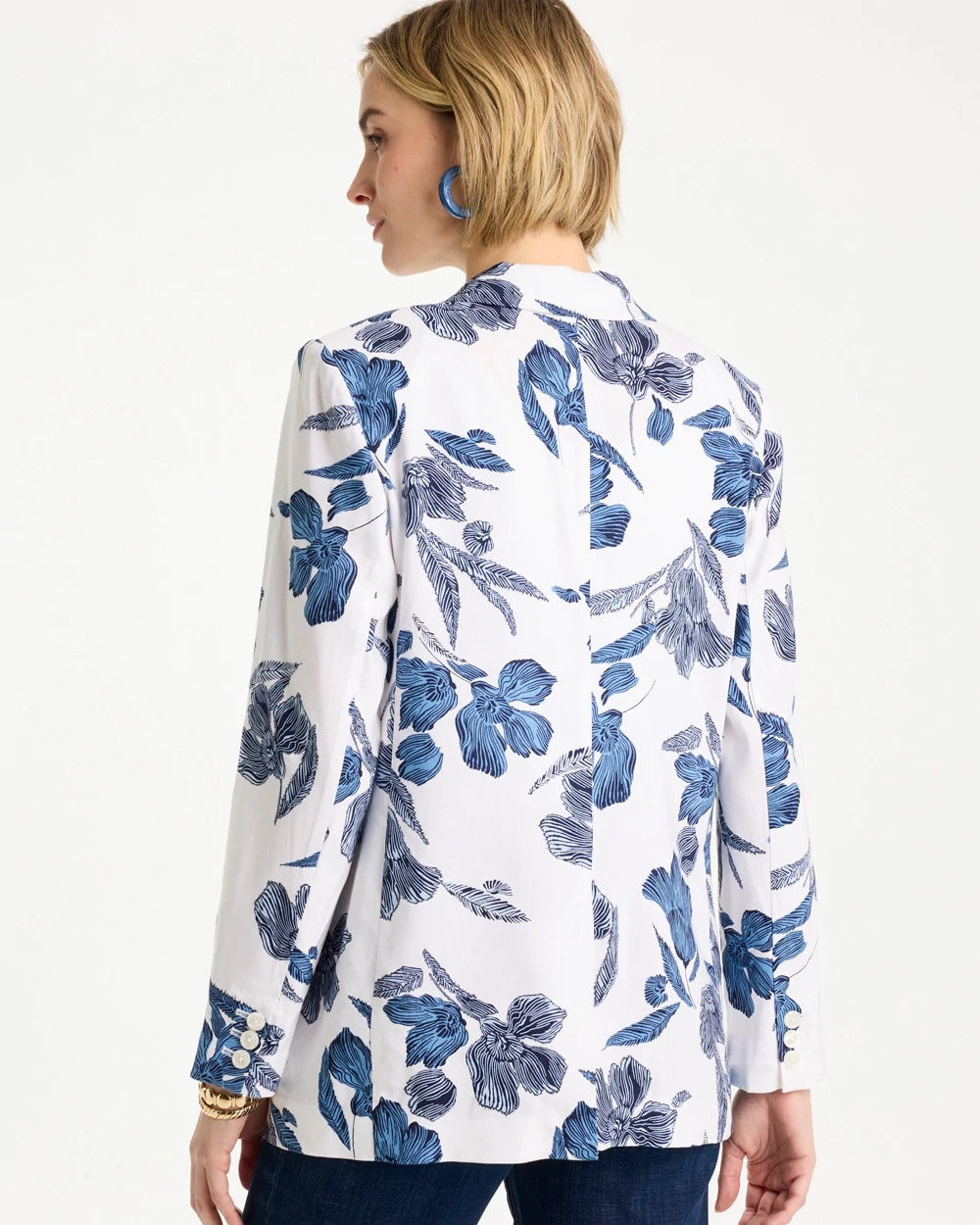 Chico's Exclusive - Linen Printed Piped Boyfriend Blazer Alabaster