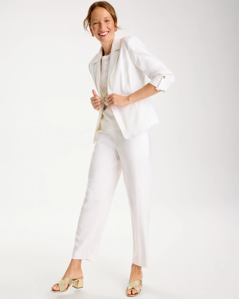 Chico's New - Linen Roll Sleeve Blazer Alabaster