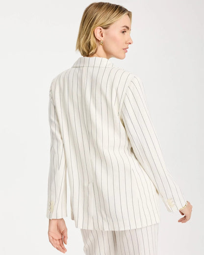 Chico's Discount - Linen-Blend Striped Boyfriend Blazer Ecru