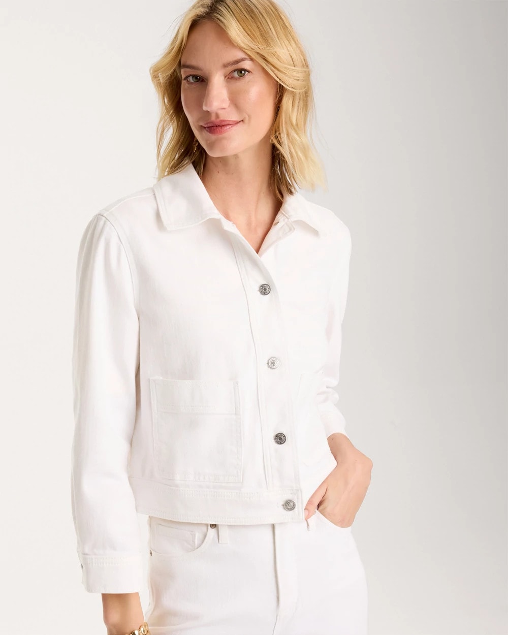 Chico's Value - Cropped Denim Trucker Jacket Alabaster